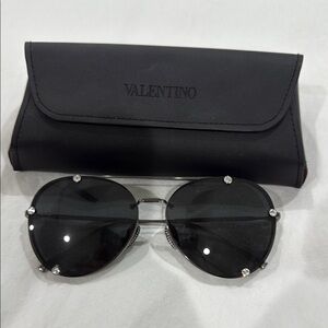 Valentino Black and Silver Aviator Sunglasses